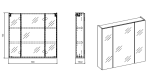 Ilustracja techniczna lustrzanej szafki CAPRI z naniesionymi wymiarami boków