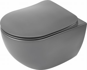 Zestaw PEONIA miska wc wisząca bez kołnierza grafitowy + PEONIA SLIM deska wolnoopadająca grafitowy 
