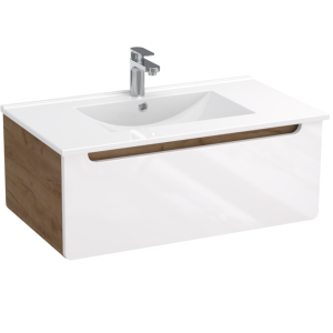 LUPO zestaw szafka wisząca podumywalkowa uniwersalna  80 cm z umywalką biały połysk/dąb craft złoty 