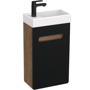 LUPO zestaw szafka wisząca podumywalkowa 40 cm z umywalką czarny mat/dąb craft złoty 