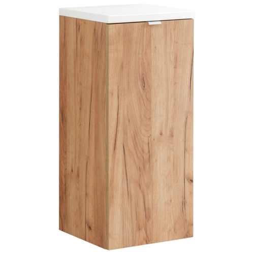 Słupek łazienkowy o ciepłym dębowym kolorze dodającym przytulności