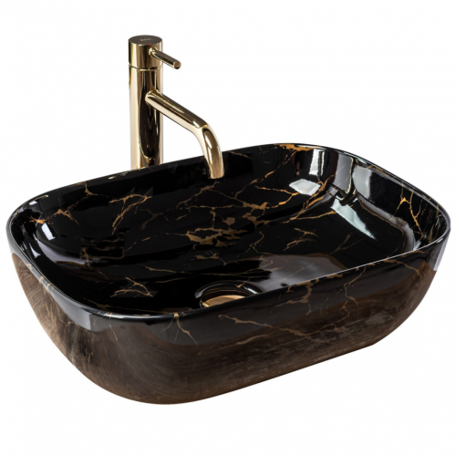 Ciemna umywalka imitująca marmur z kolekcji BELINDA BLACK MARBLE SHINY