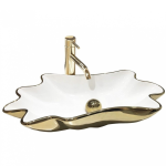 Model umywalki INFINITY WHITE/GOLD wyróżnia się misą o nieregularnym kształcie muszli