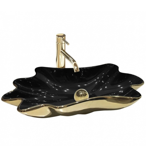 Model umywalki INFINITY BLACK/GOLD wyróżnia się misą w kolorze czarno złotym