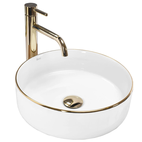 Elegancki model umywalki nablatowej ze złotą krawędzią SEMI GOLD EDGE