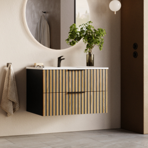 Szafka wisząca podumywalkowa 60cm Black Vintage / Dąb Natural MERU z szufladami 