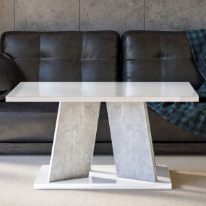 Stolik kawowy do salonu Biały Połysk / Beton 110x70 cm Mozairo