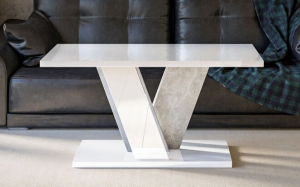 Ława do salonu w stylu loft Biały połysk / Beton Lunar 110 / 70 cm