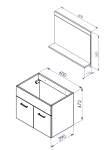 Rysunek techniczny zestaw mebli do łazienki 60 cm dąb craft złoty
