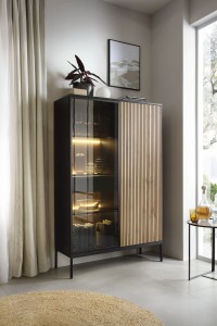 LIRA Witryna 104cm Czarny Grafit/Dąb Wojtan