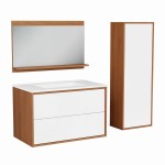 Szafka pod umywalkę wisząca z 2 szufladami 80 cm ERIN marengo biały / dąb karmel set
