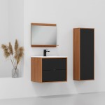 Szafka pod umywalkę wisząca z 2 szufladami 60 cm ERIN vintage black / dąb karmel set
