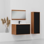 Szafka pod umywalkę wisząca z 2 szufladami 80 cm ERIN vintage black / dąb karmel set
