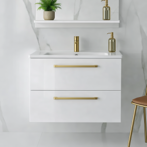 Szafka łazienkowa z umywalką ONE 80 cm biały połysk 2 szuflady