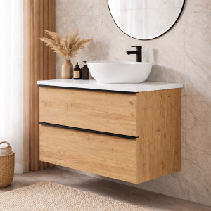 Szafka łazienkowa z połyskującym blatem ONE 60 cm dąb craft złoty 2 szuflady 