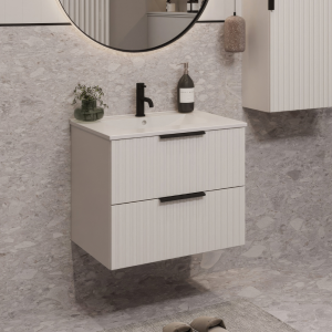 Szafka łazienkowa z umywalką TIBU 60 cm biały mat ryflowana 2 szuflady