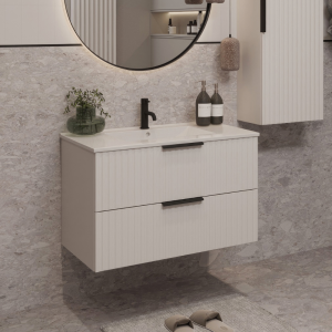 Szafka łazienkowa z umywalką TIBU 80 cm biały mat ryflowana 2 szuflady