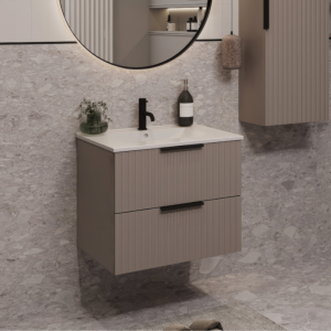 Szafka łazienkowa z umywalką TIBU 60 cm kaszmir ryflowana 2 szuflady