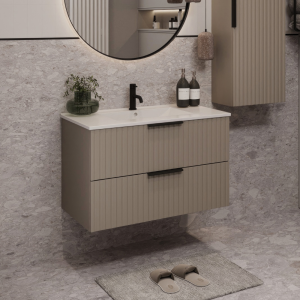 Szafka łazienkowa z umywalką TIBU 80 cm kaszmir ryflowana 2 szuflady