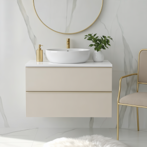 Szafka łazienkowa z białym blatem ONE 60 cm kaszmir 2 szuflady 