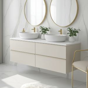 Szafka łazienkowa z białym blatem ONE 120 cm kaszmir 4 szuflady