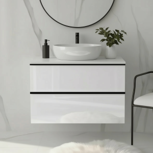 Szafka łazienkowa z blatem ONE 60 cm biały połysk 2 szuflady