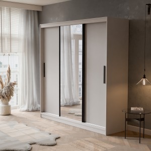 Szafa przesuwna z lustrem i szufladami VELLO 200 cm kaszmir czarny uchwyt 