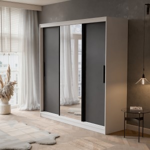 Szafa przesuwna lustrem VELLO 200 cm biały/czarny 