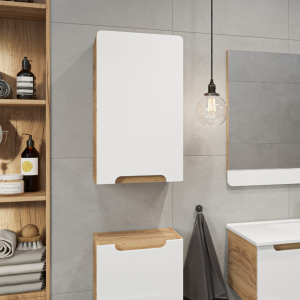 LUPO szafka wisząca boczna 35 cm biały połysk/dąb craft złoty