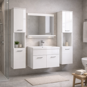 Zestaw mebli do łazienki z lustrem PURO biały połysk