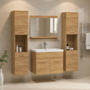 Zestaw mebli do łazienki z lustrem PURO dąb craft złoty