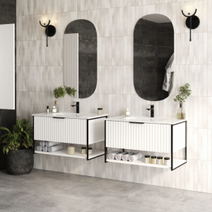 Szafka podumywalkowa wisząca 80 cm z ryflowanym frontem Turf marengo biały