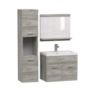 Zestaw łazienkowy z lustrem PURO jesion szary 