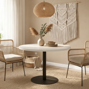 Okrągły stół rozkładany 100-138 cm SENA do jadalni czarny biały mat