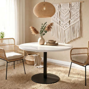 Okrągły stół rozkładany 100-138 cm SENA do jadalni czarny marmur bianco