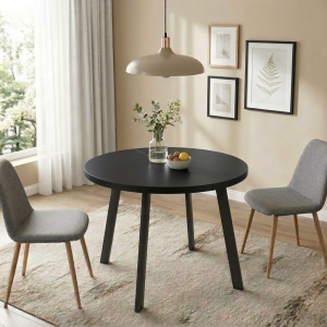 Okrągły stół rozkładany 100/176 cm SOLO do jadalni czarny mat