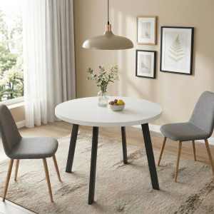Okrągły stół rozkładany 100/176 cm SOLO do jadalni czarny biały mat