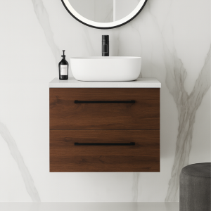 Szafka łazienkowa z umywalką nablatową ONE 60 cm orzech 2 szuflady 