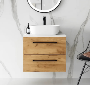 Szafka łazienkowa z umywalką nablatową ONE 80 cm dąb craft 2 szuflady 