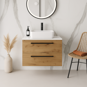 Szafka łazienkowa z umywalką nablatową ONE 80 cm dąb artisan 2 szuflady