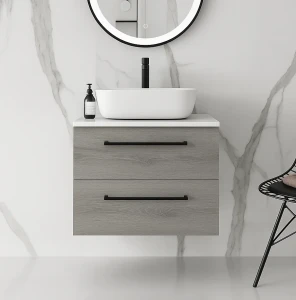 Szafka łazienkowa z umywalką i blatem ONE 80 cm szary jesion
