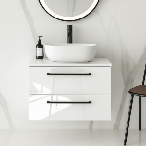 Szafka łazienkowa z blatem ONE 80 cm biały połysk 2 szuflady 