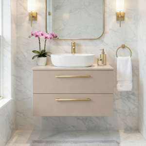 Szafka łazienkowa z umywalką nablatową i blatem ONE 80 cm kaszmir 2 szuflady 