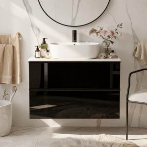 Szafka łazienkowa z umywalką nablatową ONE 60 cm czarny połysk