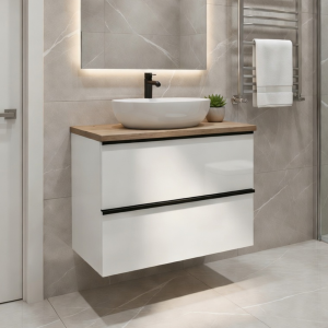 Szafka łazienkowa z blatem i umywalką nablatową ONE 60 cm biały połysk 