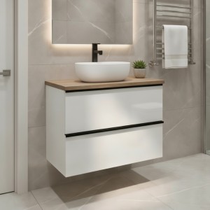 Szafka łazienkowa z blatem i umywalką nablatową ONE 80 cm biały połysk