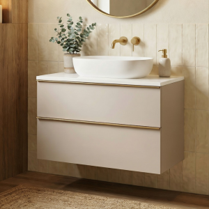 Szafka łazienkowa z blatem i umywalką nablatową ONE 80 cm kaszmir 2 szuflady 