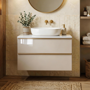 Szafka łazienkowa z blatem i umywalką nablatową ONE 80 cm kaszmir połysk