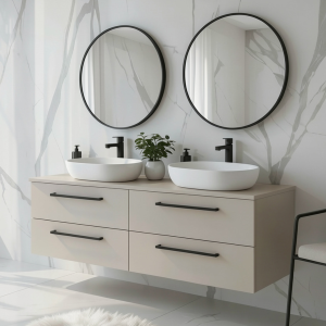 Szafka łazienkowa z blatem i dwiema umywalkami ONE 120 cm kaszmir 4 szuflady