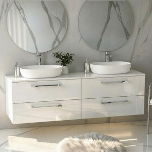 Szafka łazienkowa z dwiema umywalkami 120 cm ONE biały połysk 